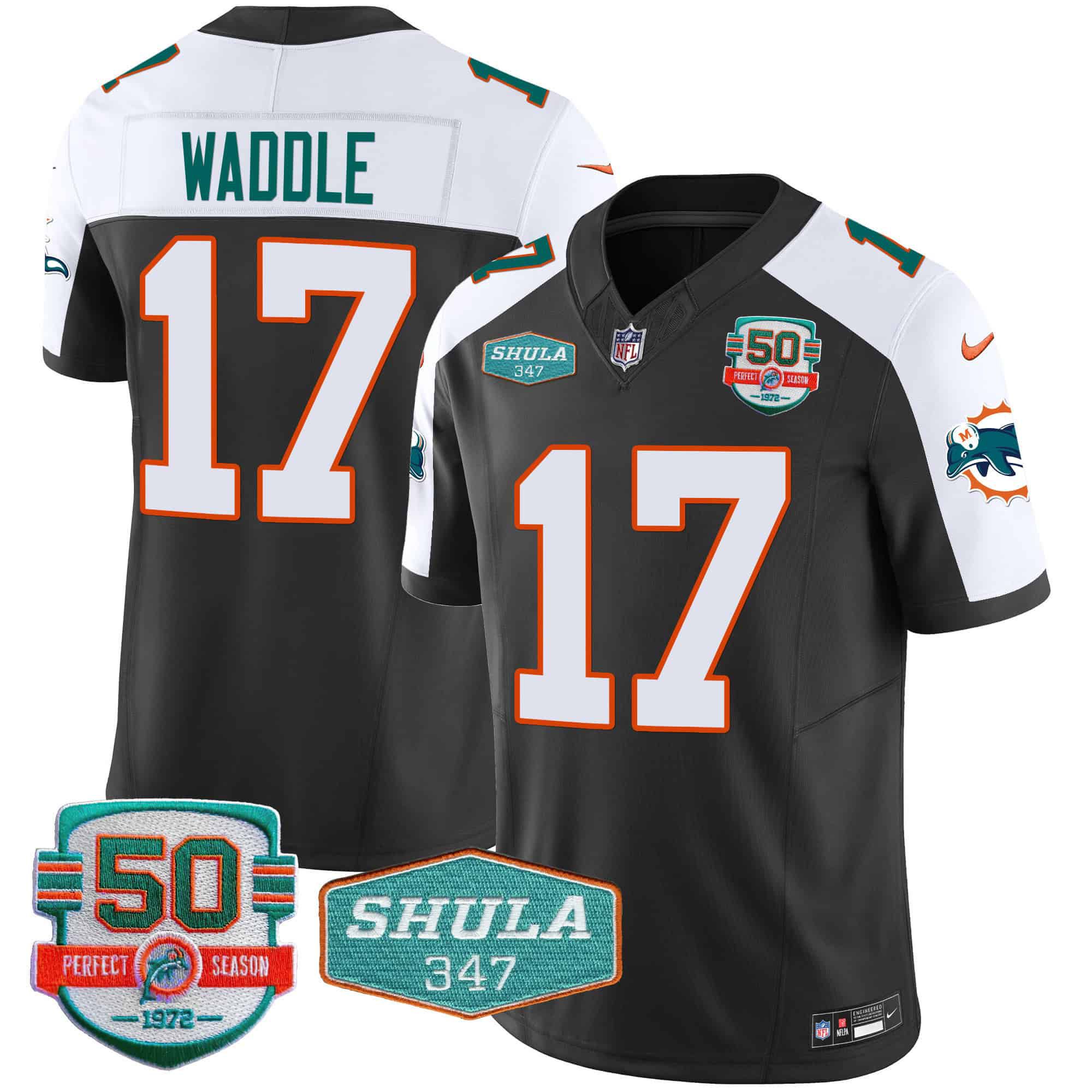Men Miami Dolphins #17 Waddle Black 2024 Nike Throwback Shula 347 Patch Vapor NFL Jersey->indianapolis colts->NFL Jersey